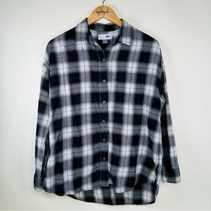 Old Navy Buffalo Plaid Button Down Flannel Top Blouse Black White Size Small